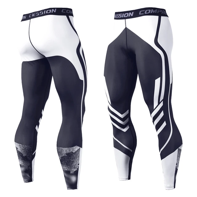 Quick-drying Men Running Tights Pants Compression Print Basketball Training Leggings Elastic Gym Clothing Men Workout Sportswear KC176