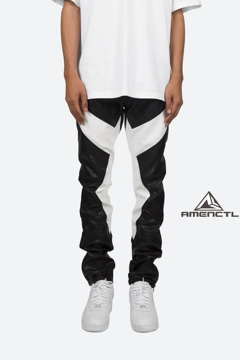 27-46 New Men's Clothing Fashion Singer Black and White Color Matching Casual Leather Pants Plus Size Costumes