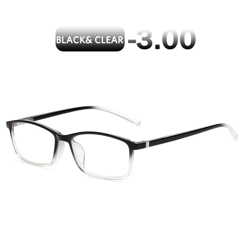 Black Clear -300 Iboode 0-1,0-1,5-2,0-2,5-3,0-3,5-4,0 готовой близорукость очки Для мужчин Для женщин от вредного синего излучения квадратный студент очки для близоруких каркасные - Цвет оправы: Black Clear -300