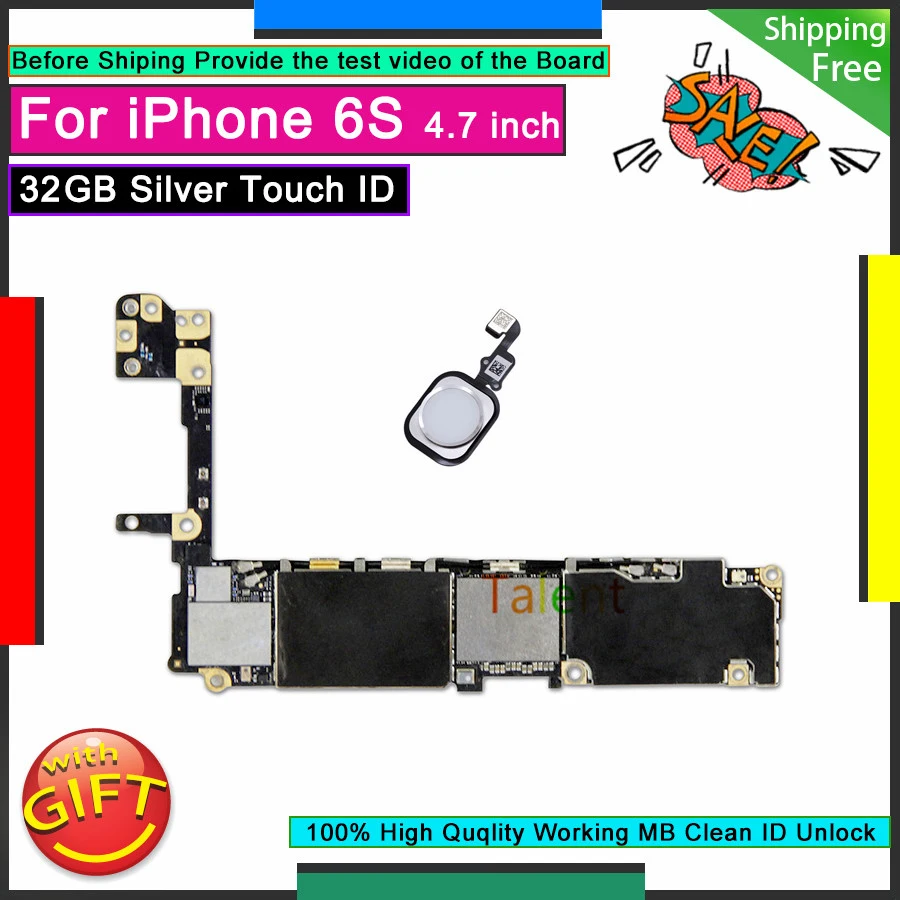 

For IPhone 6S Motherboard 32GB Silver Touch ID Unlocked Disassembly Mainboard Good Working Logic Board Tested Full Functions