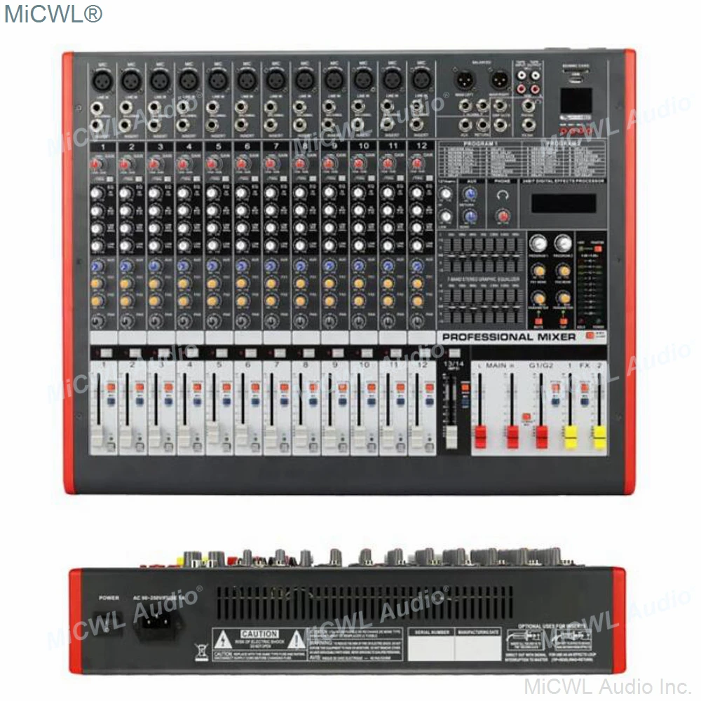 US $350.24 MiCWL 12 Channel Professional Audio Mixer Two Group Mixer Mixing Console DJ Studio Dual Group 7 Brand EQ And Effect USB 48V
