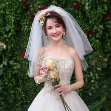 Простая двухслойная короткая тюль белая свадебная фата дешевая Фата цвета слоновой кости для невесты для свадьбы аксессуары расческа