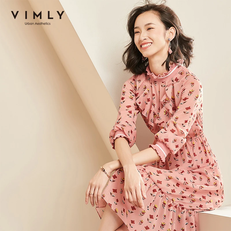 Женское шифоновое платье с оборками Vimly элегантное винтажное цветочным принтом и