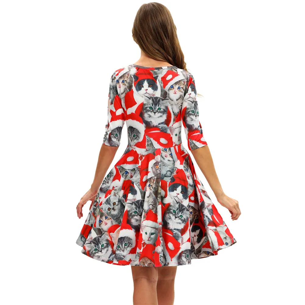 Женское осенне-летнее платье до осени с креативным принтом, с коротким рукавом, рождественское, винтажное, новое платье