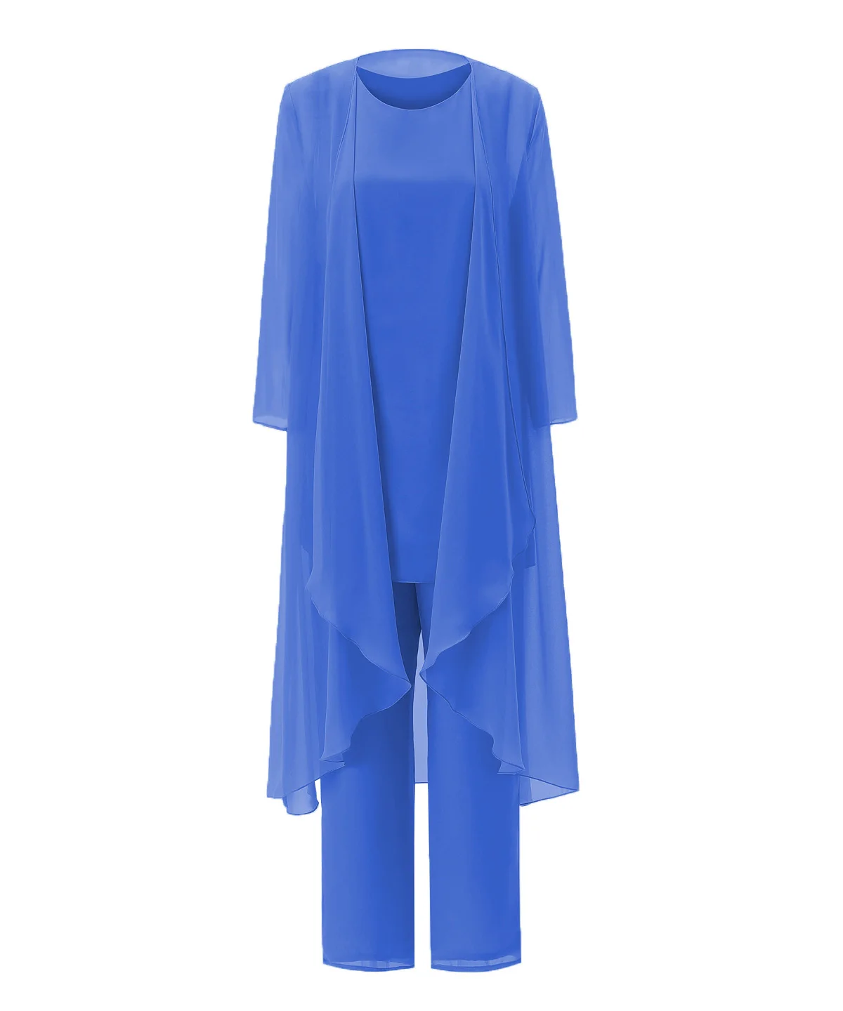 Blue Женский шифоновый модный костюм из 3 предметов для матери невесты, брючный костюм с длинными рукавами, костюм длиной до середины икры, куртка SL-M04 - Цвет: Blue