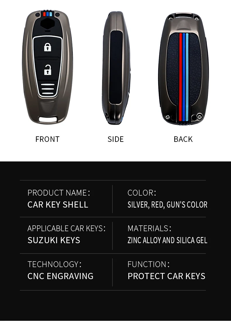 Custodia a 3 pulsanti in lega di zinco per auto Smart Key Shell Cover per Suzuki Vitara Swift Ignis Kizashi SX4 Baleno Ertiga 2016 2017 2018 2019 - H5c026d99e19f476ca0ccf7b35d4b87b9i