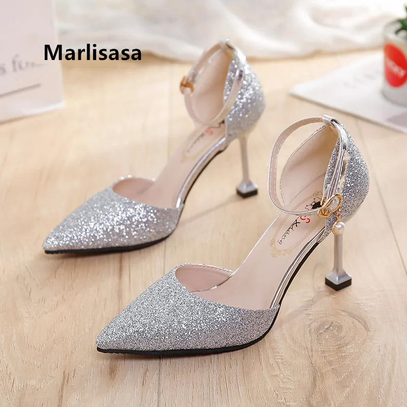 

Marlisasa Bridal Sexy Silver Wedding Party High Heel Pumps Lady Cute Golden High Heel Shoes Women Pumps Tacones Altos F5505