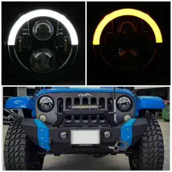 

7" Round LED Headlight with DRL Amber Turn Singal Hi/Lo Beam for Rubicon Unlimited Sport Sahara JKU Cruiser FJ JK TJ LJ CJ truck
