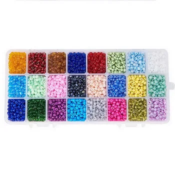 

1 Box 6/0 Round Glass Seed Beads Sets Mixed Color Hole: 1~2mm 250pcs/compartment