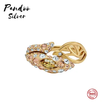 

PANDOO Fashion Charm Pure 925 Silver Original 1:1 Copy, Flower Chen Yuexi Elegant Petal Ring Ring Female Luxury Jewelry Gifts