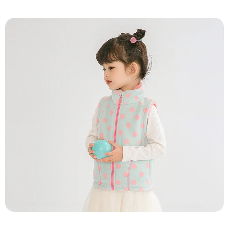 Mudkingdom Girls Vest Jackets Autumn Heavyweight Fleece Thick Warm Kids Outerwear Polka Dots Heart Pattern Coats Girls Clothes