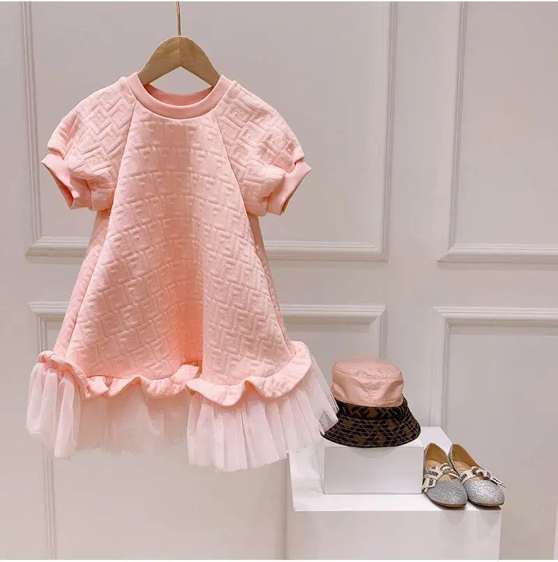 Girls Dress Spring Summer Girls Dress Fashion 2-9Y Children Long Dress Baby Short-sleeved Mesh Princess Teenage clothing