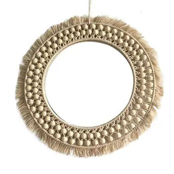 

Handmade Hanging Wall Mirror With Round Macrame Sunburst Shape Woven Hanging Mirror Home Decoration Living Room Bedroom