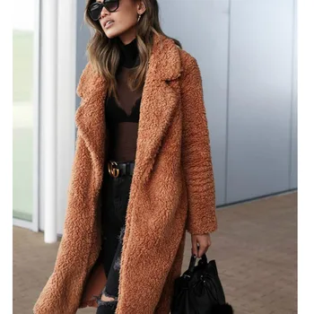 

Women Ladies Fleece Midi-Length Faux Fur Jacket High Street Fashion Overcoat 2019 New Fashion