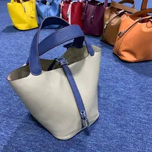 Ручные новые овощные корзины, настоящие кожаные ведра, личи зернистый верхний слой из воловьей кожи, простые женские сумки