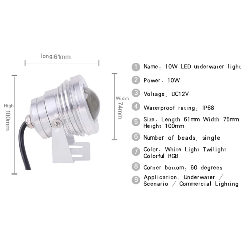10W LED RGB Pond Fountain Pool Light12V Colorful Infrared Remote Control Underwater Light For Rockery Swimming Pool