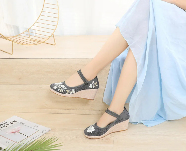 Scarpe mary-jane Jacquard floreale con zeppa da 7cm - Veowalk 53 Scarpe mary-jane Jacquard floreale con zeppa da 7cm - Veowalk - immagine 13