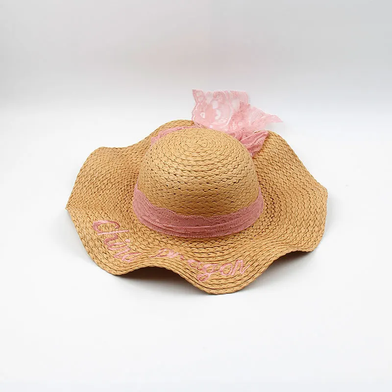 Summer Parent-child Beach Hat Female Casual Hat Lady Women Flat brim Bowknot Straw cap girls Sun Hat