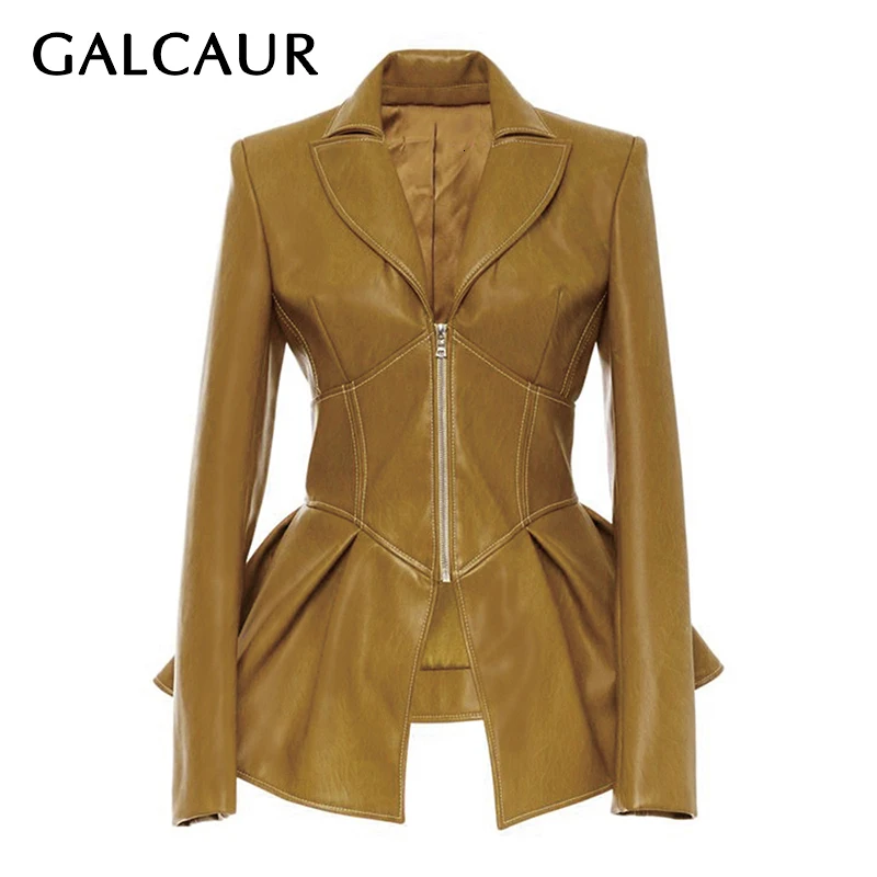 GALCAUR в байкерском стиле, Лоскутная Женская куртка, воротник с лацканами, длинный рукав, туника, Осеннее Женское пальто, мода