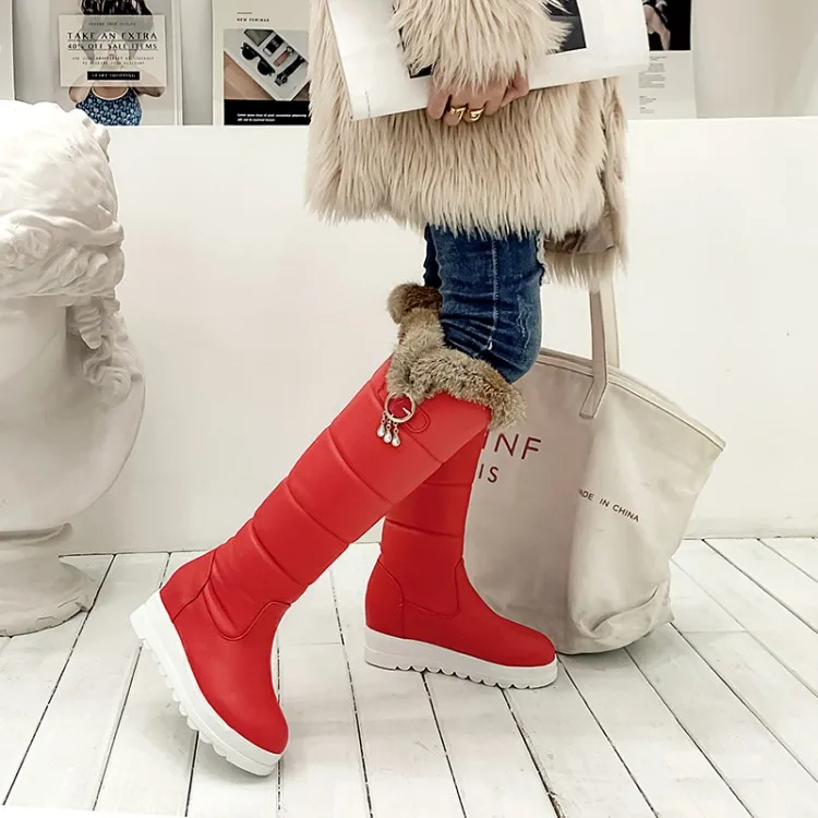 Snow Boots Size33-43 Women Boots Heels Female Round Toe Height Increasing Office Lady Shoes Woman Winter Boots Black White
