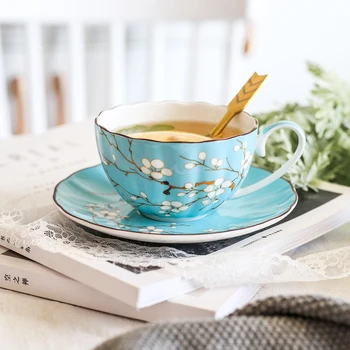 

Bone China High-end Afternoon Tea Coffee Cup Saucer Flat Plate Ceramic Creative Fruit Dessert Plate Black Tea Hotel Decoration