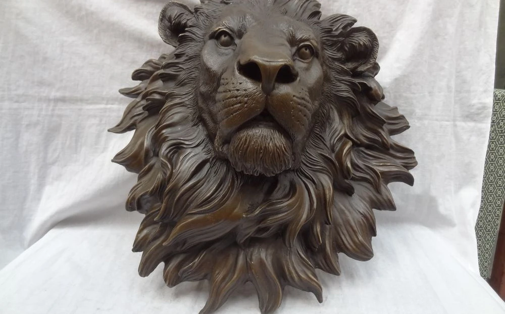 19&quot Chinese Bronze FengShui Wealth Animals Protect Lion Face Head Mask Statue | Дом и сад