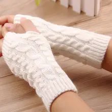 Новые модные женские длинные перчатки без пальцев зимние теплые повседневные Мягкие вязаные варежки Черные Красные Коричневые