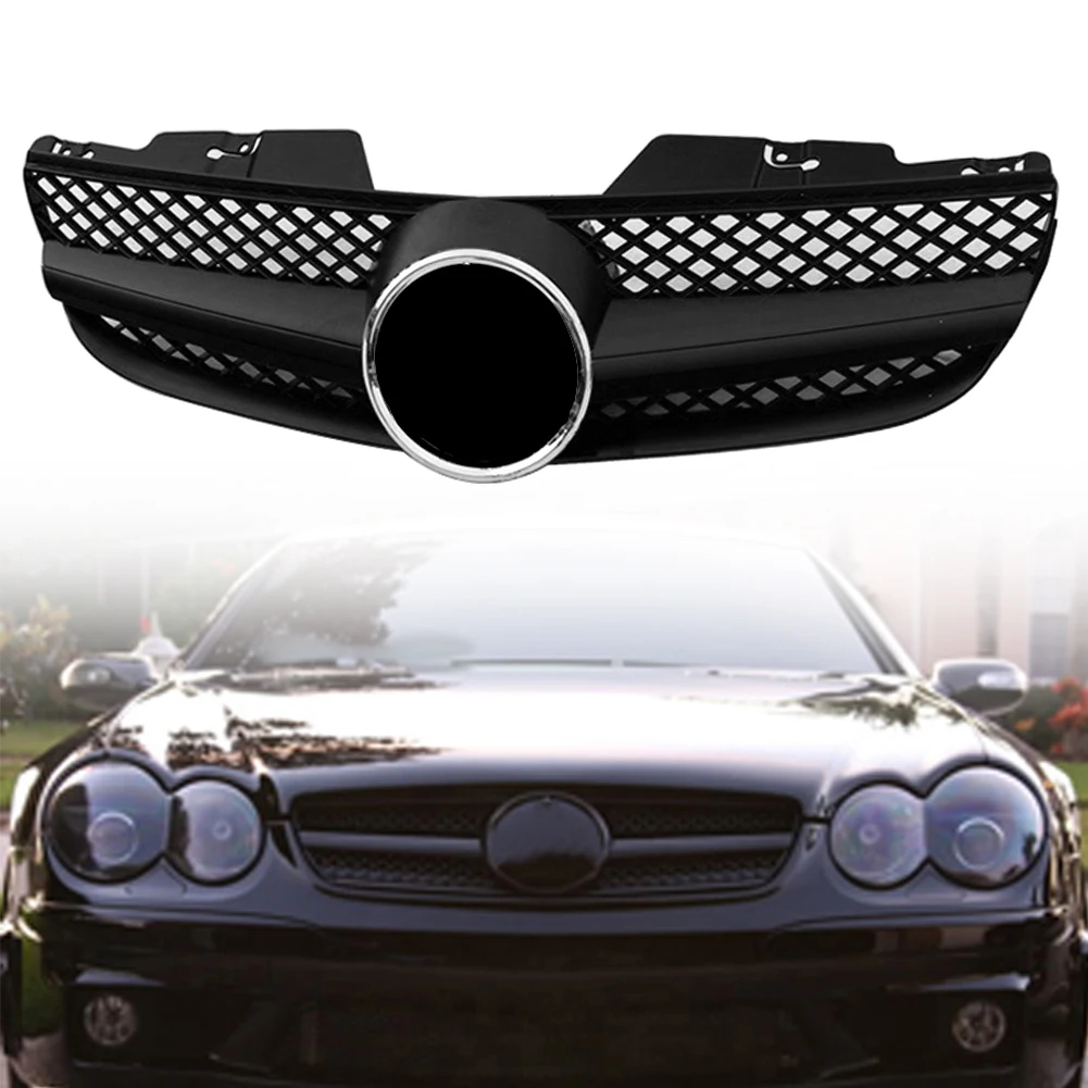 

Car Front GrilleStyle Mesh Grill For Mercedes-Benz R230 SL-Class SL500 SL550 SL600 2007 2008 2009 Matt Black ABS w/ Emblem