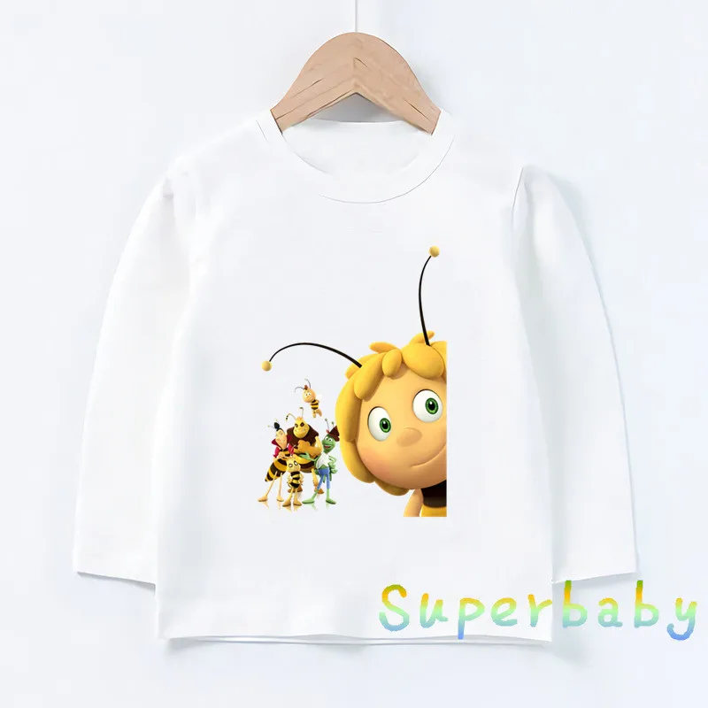 

Детские Забавные футболки Little Bee Maya с мультяшным принтом, одежда для девочек, весенне-осенняя футболка с длинным рукавом для маленьких мальчиков, милые детские топы