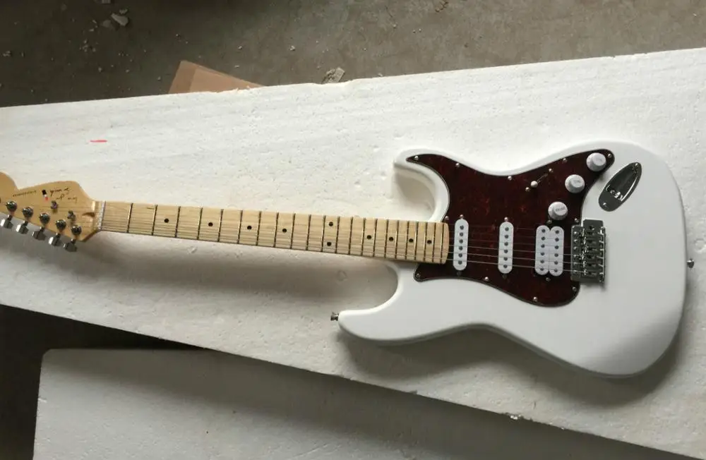 High quality FDST-1067 white color solid body with red pickguard maple fretboard electric guitar, Free shipping