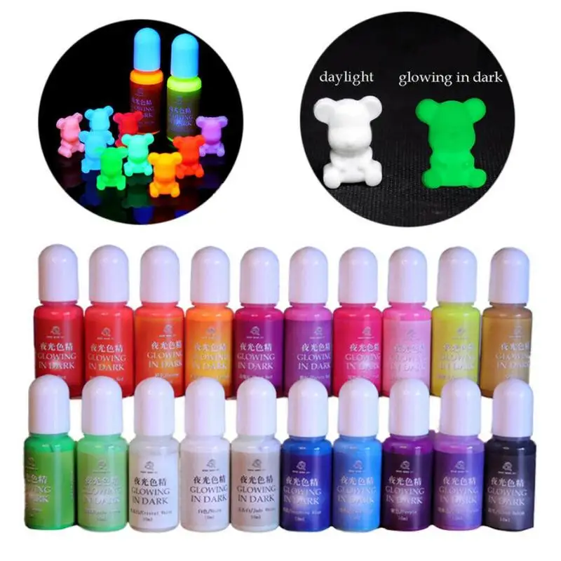 

20 Colors Luminous Coloring Dye High Concentration Epoxy UV Resin Pigment Dye DIY Making Crafts Jewelry Supply 10ml Luminous Dye