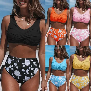 

Latest Women Two Piece Bikini Set High Waisted Swimsuits 2020 Hot Sexy Bathing Beachwear For Bathers Push Up Padded Biquini