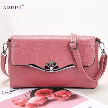 

Ladies Simple Pearl Flower Shoulder Messenger Bags Female Smal Casual Solid Color PU Leather Crossbody Bags for Women