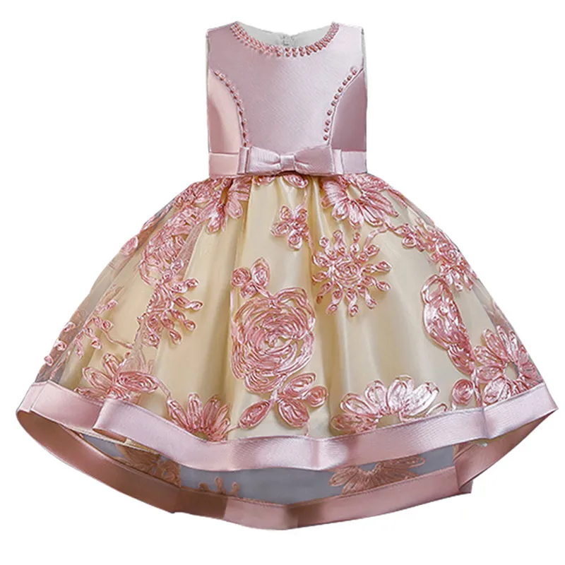 Girls Lace Appliques Ball Gowns Flower Girl Dresses Princess Birthday Party Wedding Gowns Elegant Children Clothing
