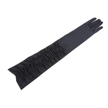 

Women's elastic five fingers pleated gloves lady's satin long gloves female 50cm long red gloves 2 colors