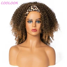 Aliexpress - Honey Brown Kinky Curly Headband Wigs for Black Women Synthetic Ombre Brown Afro Curly Wigs with Scarf 16” Shoulder Length Wig
