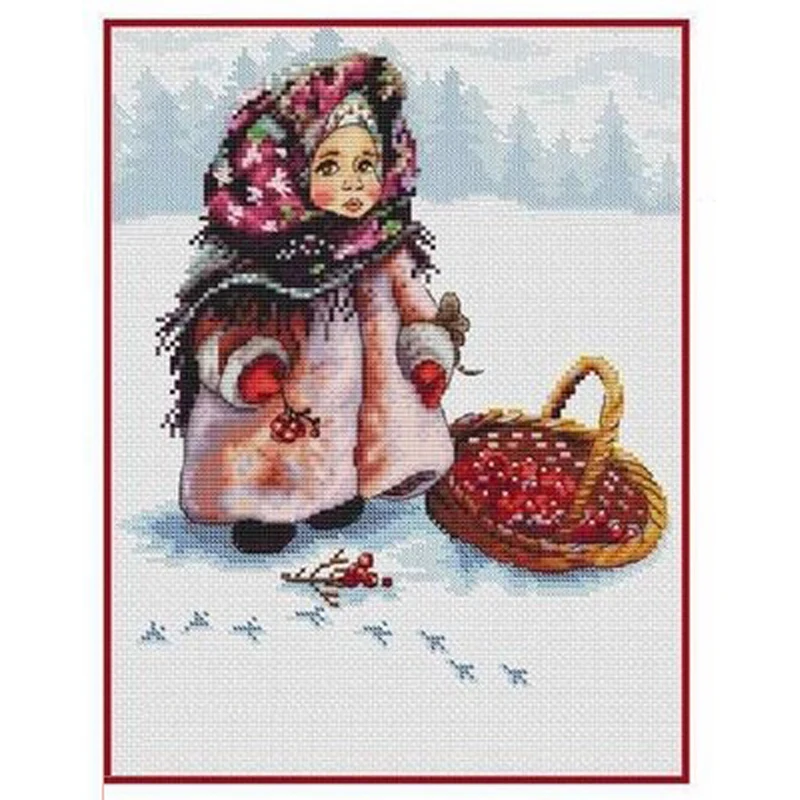 Cross Stitch Kit Amishop Counted Cross Stitch Kit for Girls Russian Winter Cherry Red Fruits in Snowy Day The Cold is Time Lovely Collection