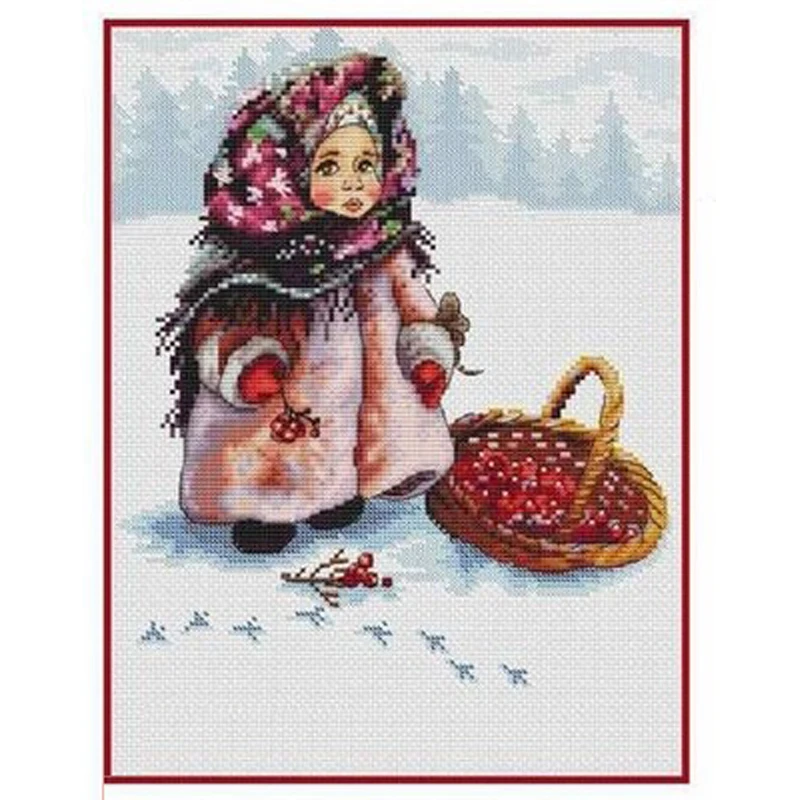 Gold Collection Lovely Counted Cross Stitch Kit Russian Winter Girl Child And Cherry Red Fruits In Snowy Day The Cold Is Time Package Aliexpress