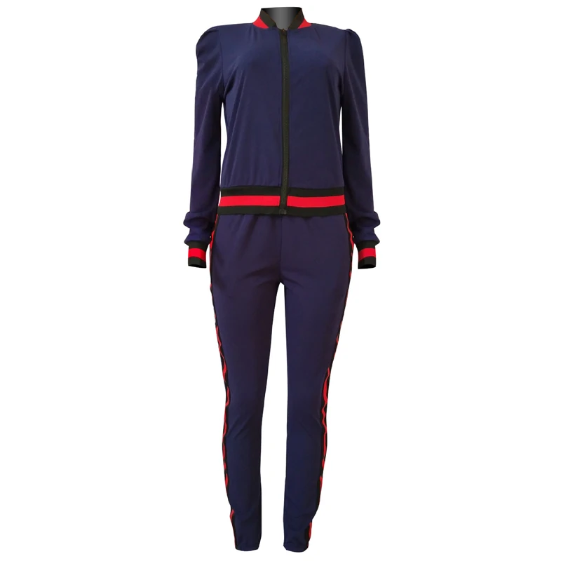 Комплект из двух предметов, полосатые штаны для бега, женский спортивный костюм, подиумный спортивный костюм, 2 предмета, спортивный костюм, женская одежда, наряды размера плюс - Цвет: Королевский синий