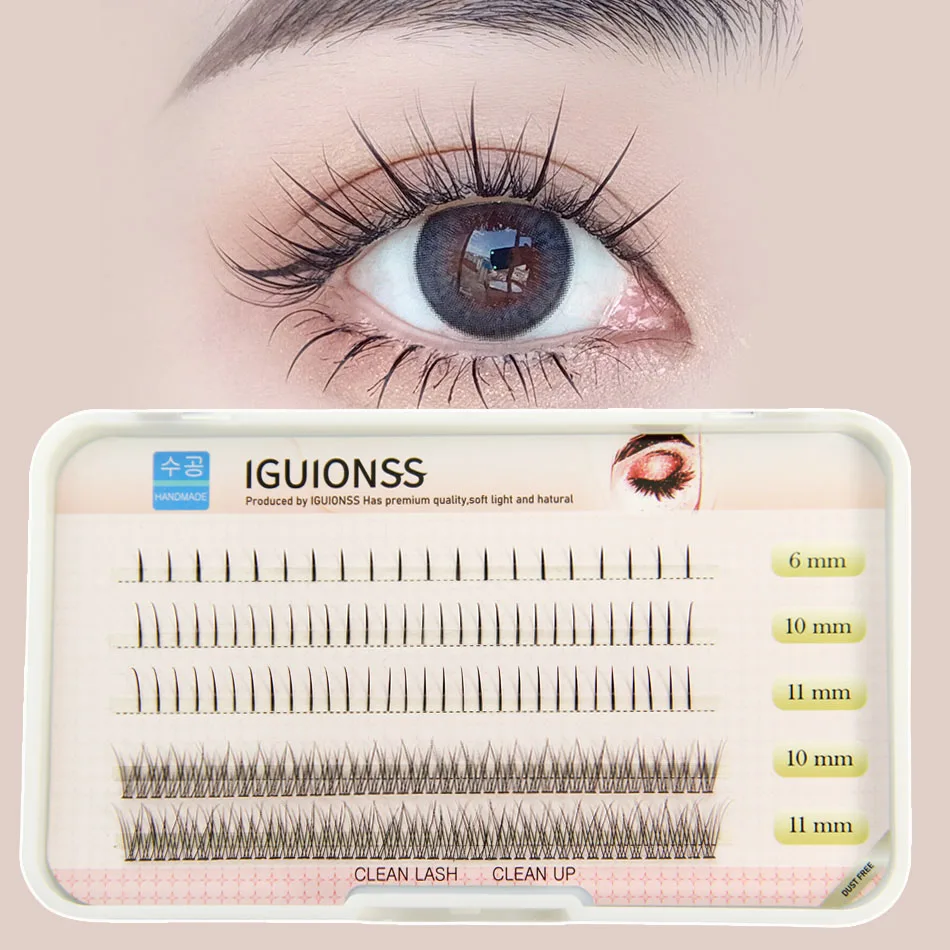 

NEW IGUIONSS 5 rows 172 pcs Eyelashes Single Cluster Self-Grafting Fishtail Lashes Fairy lashes 6-11mm Mixed Packaging C Curl