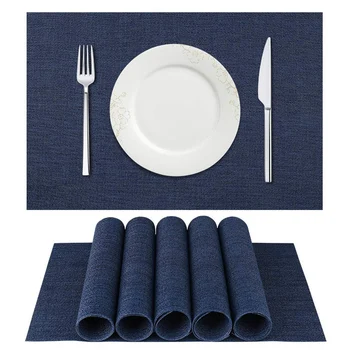 

6Pcs Heat-Resistant Placemats Stain Resistant Anti-Skid Washable PVC Table Mats Woven Vinyl Placemats