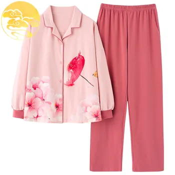 

Autumn Brand New Young Elegant Lady Women Pajama Sets Floral Sleepwear Lounge Buddhist-style Pajamas Women's Fashion Clothes
