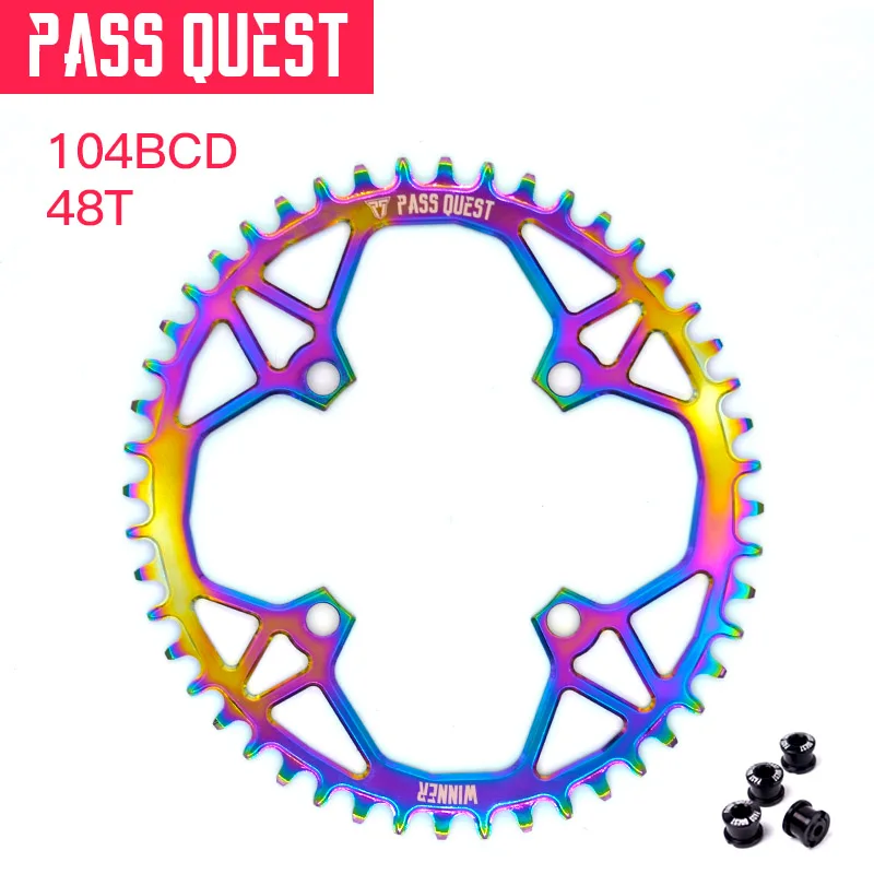 Pass Quest с титановым покрытием Овальный 104BCD эллипс MTB узкая широкая цепь 34 T-48 T велосипед передняя Звездочка шатун