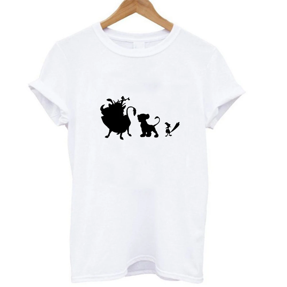 Эффектная женская футболка HAKUNA MATATA, летняя женская футболка, короткий рукав, принт с героями мультфильмов, белая, черная, милые футболки Harajuku