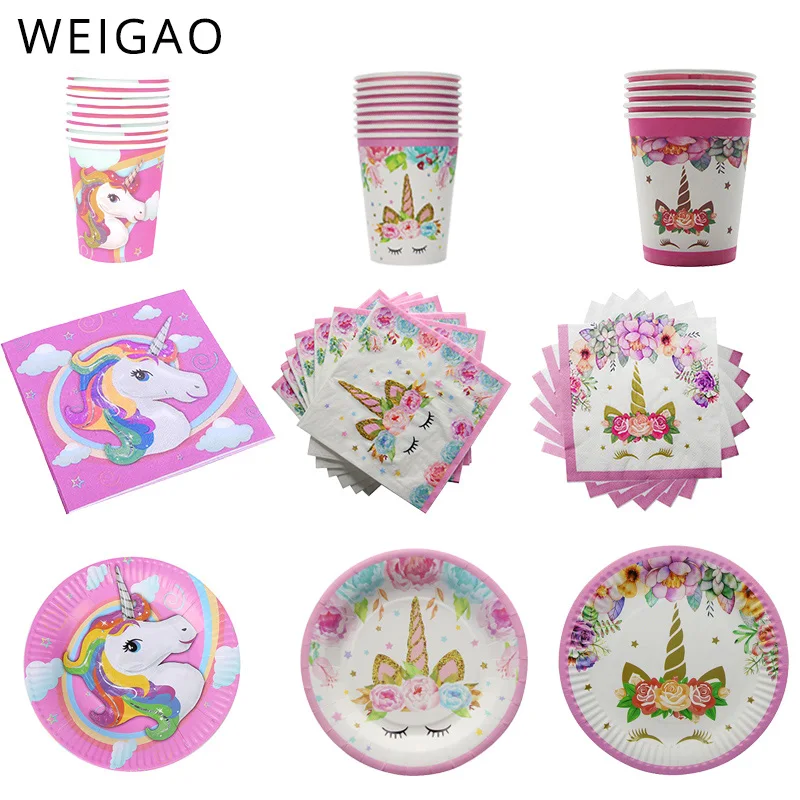 

80Pcs Unicorn Party Paper Cup Plate Napkins Paper Disposable Tableware Dishes Towels Birthday Party Supplies for Wholesale