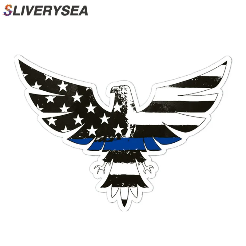 

SLIVERYSEA 15*10.9CM Thin Blue Line American Eagle Decal Sticker Vinyl Bumper Car Sticker and Decal PVC