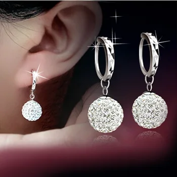 

Fashion Korean Jewelry Shambhala Rhinestone Plated 925 Silverr Earring Temperament Ear Hoops Princess Ball Earrings For Women