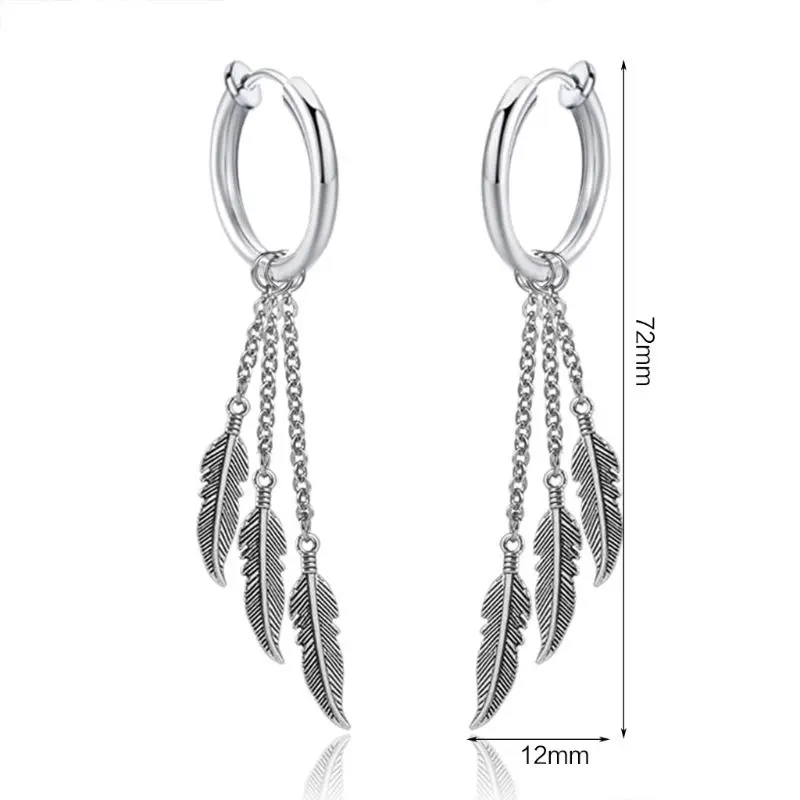 New Retro Fringed Chain Earrings Men Women Earrings Ear Buckle Leaf Pendant Earring Jewelry