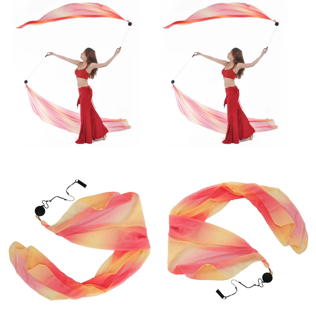 2pcs Silk Veil Poi Thrown Ball with Adjustable Rope for Belly Dance Yoga Dancing
