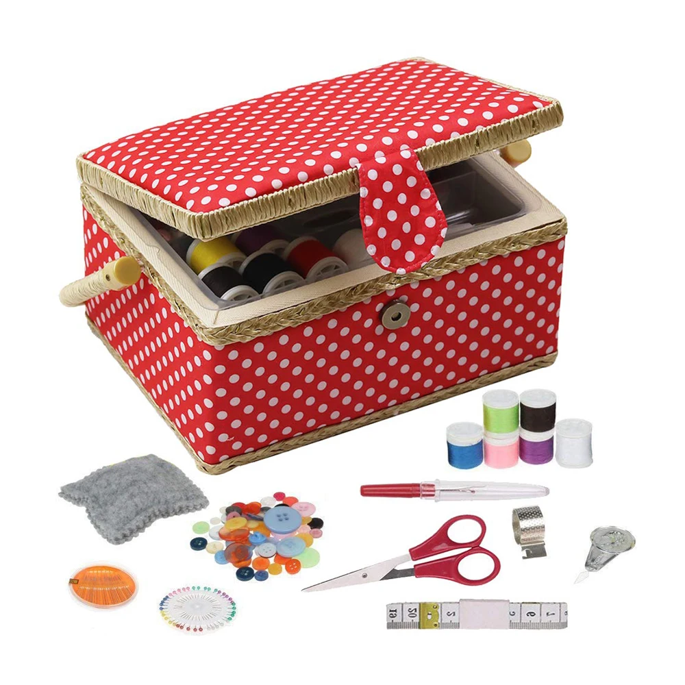 

Vintage Sewing Basket with Sewing Kit Accessories DIY Kits Storage Box Sewing Tool Organizer Christmas Gift Box 9.5*6.9*5.1inch
